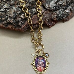 Fairycore Fairy Pendant Statement Necklace: Resin Pendant, Gold Stainless Steel
